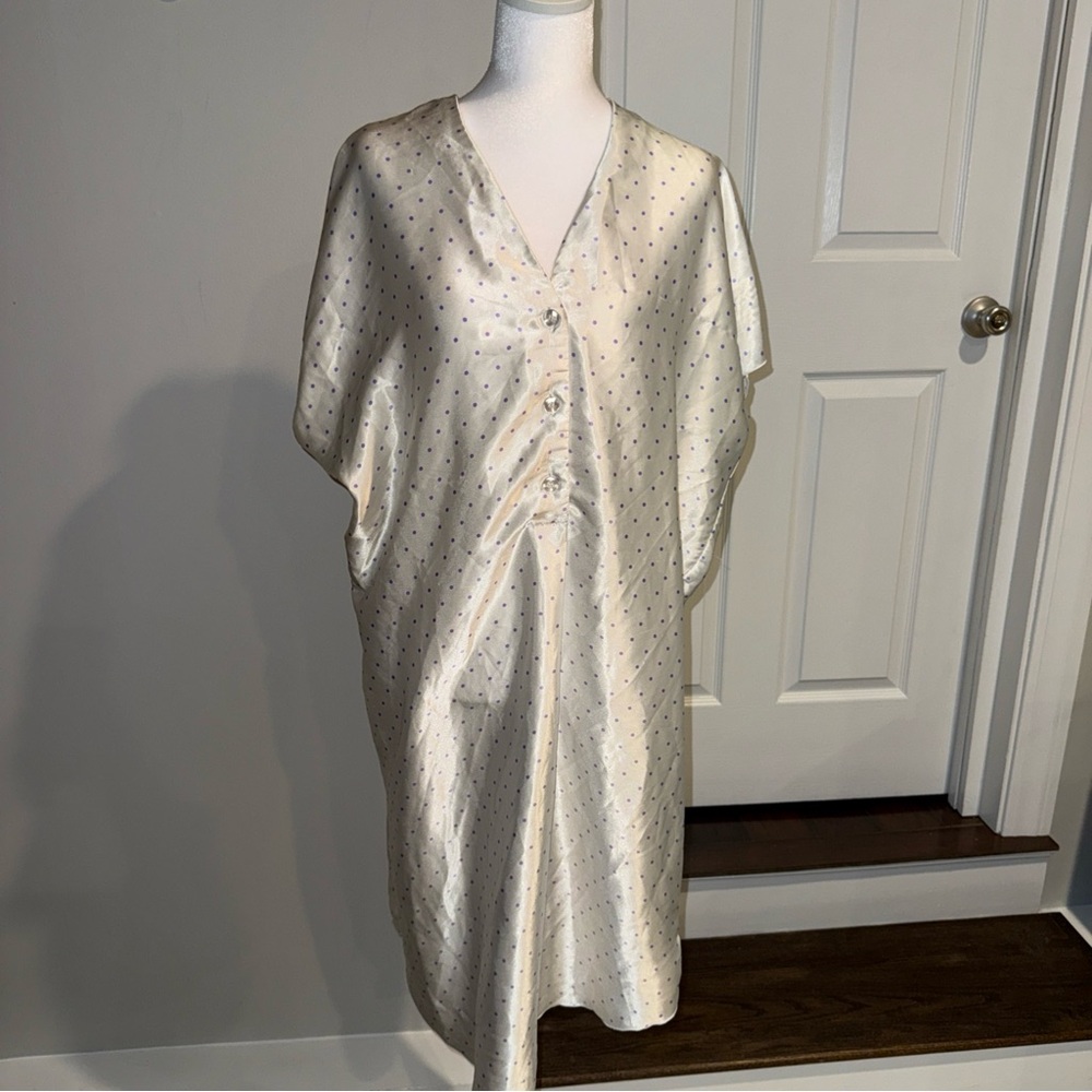Amaretta Vintage‎ Nightgown Size Small White Purple Polka Dots Made in USA  Midi